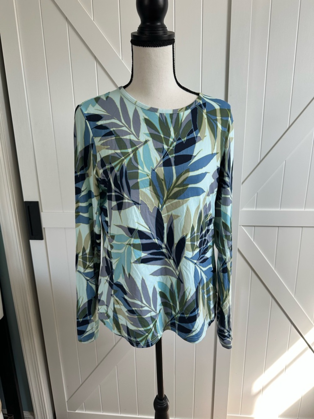 Women’s Hang Ten Tropical Palm Leaf Performance Top Large Blue Green